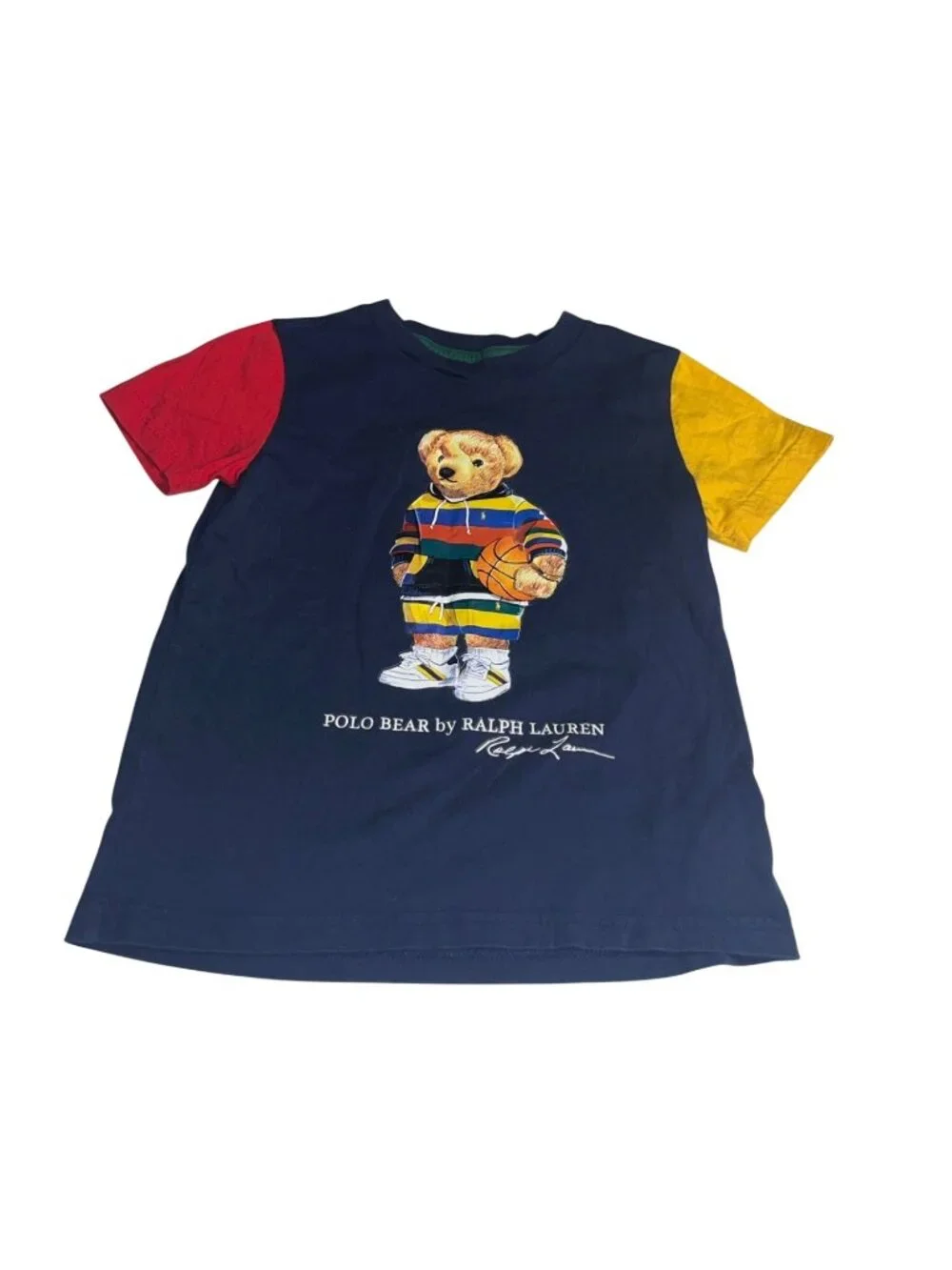 Polo Ralph Lauren Boys Color Block Polo Bear Graphic Tee 4T Navy/Red/Yellow
